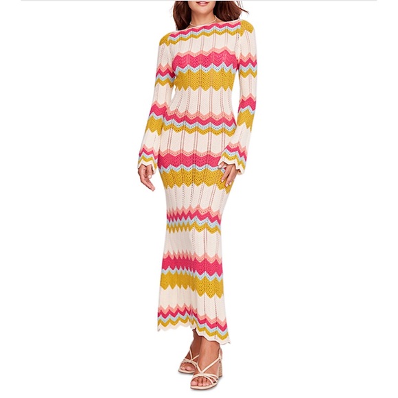 CAPITTANA Piper Knit Maxi Dress‎ In Pink Mulicolor medium/large